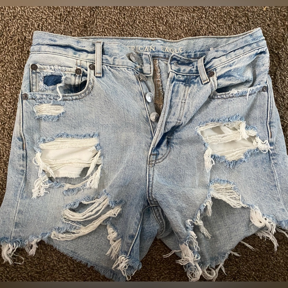 American Eagle Outfitters Women's Distressed Blue Denim Shorts